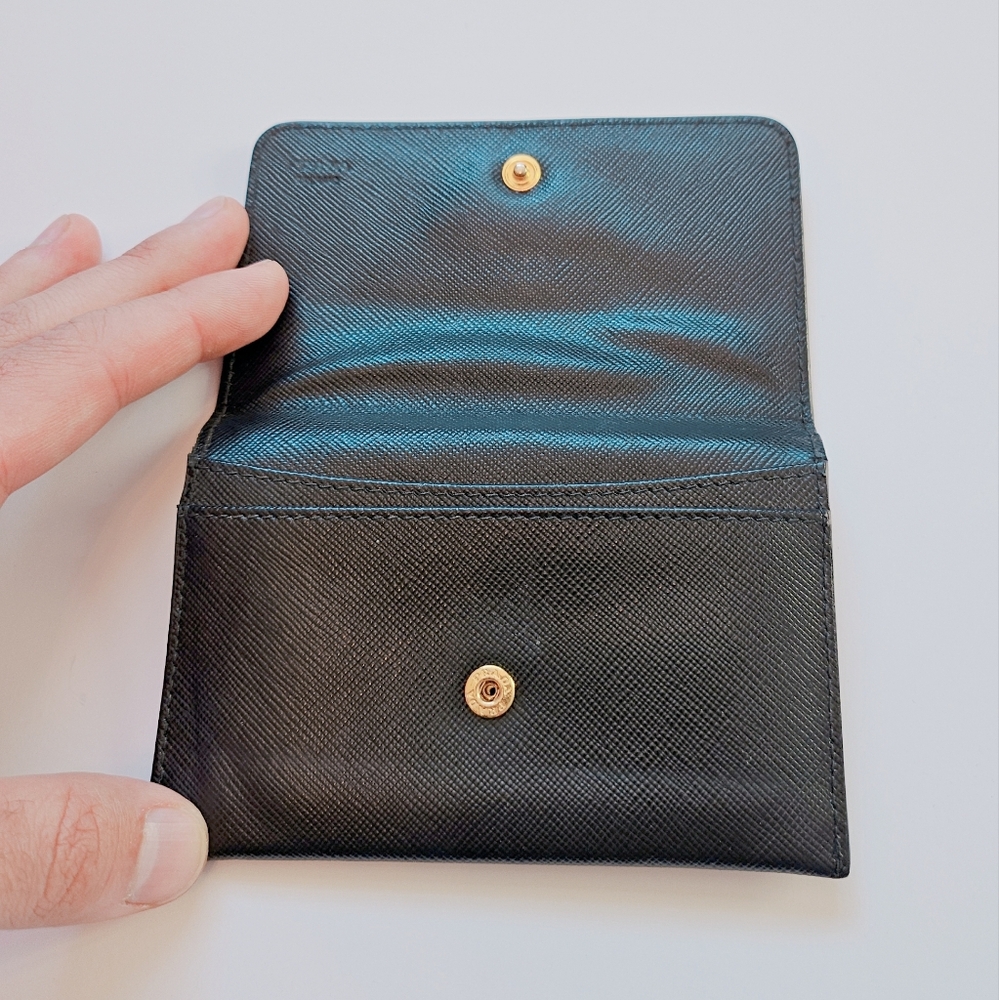 PRADA Saffiano Card Holder Wallet Gold Tone Hardware Logo - Picture 9 of 14
